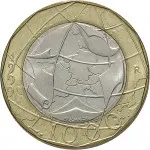 Repubblica Italiana Repubblica Italiana Lire 1946 2001Monetazione del secondo periodo dal 1951 1.000 lire 1997 2001 Geografia 2 tipo 27 mm 8,5 9,2 g Ba CuNi rovescio
