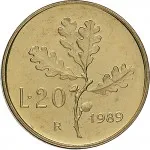 Repubblica Italiana Repubblica Italiana Lire 1946 2001Monetazione del secondo periodo dal 1951 20 lire 1968 2001 Ramo di quercia 2 tipo 21.3 mm 3,528 3,672 g Ba rovescio