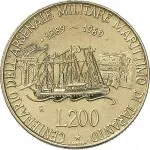 Repubblica Italiana Repubblica Italiana Lire 1946 2001Monetazione del secondo periodo dal 1951 200 lire 1989 Nave 24 mm 4,9 5,1 g Ba rovescio