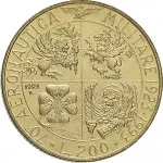 Repubblica Italiana Repubblica Italiana Lire 1946 2001Monetazione del secondo periodo dal 1951 200 lire 1993 Stemma Aeronautica militare italiana 24 mm 4,9 5,1 g Ba rovescio