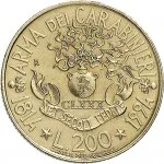 Repubblica Italiana Repubblica Italiana Lire 1946 2001Monetazione del secondo periodo dal 1951 200 lire 1994 Fregio Arma dei carabinieri 24 mm 4,9 5,1 g Ba rovescio