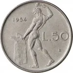Repubblica Italiana Repubblica Italiana Lire 1946 2001Monetazione del secondo periodo dal 1951 50 lire 1954 1989 Vulcano 1 tipo 24.8 mm 6,094 6,406 g Ac rovescio