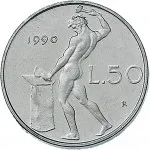 Repubblica Italiana Repubblica Italiana Lire 1946 2001Monetazione del secondo periodo dal 1951 50 lire 1990 1995 Vulcano 2 tipo 16.55 mm 2,55 2,85 g Ac rovescio