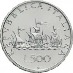 Repubblica Italiana Repubblica Italiana Lire 1946 2001Monetazione del secondo periodo dal 1951 500 lire 1958 2001 Caravelle 29 mm 10,945 11,055 g Ag rovescio