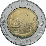 Repubblica Italiana Repubblica Italiana Lire 1946 2001Monetazione del secondo periodo dal 1951 500 lire 1982 2001 Piazza del Quirinale 25.8 mm 6,65 6,95 g Ac Ba rovescio