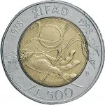 Repubblica Italiana Repubblica Italiana Lire 1946 2001Monetazione del secondo periodo dal 1951 500 lire 1998 IFAD 25.8 mm 6,65 6,95 g Ac Ba rovescio