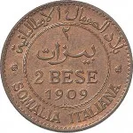 Somalia Italiana Vittorio Emanuele III di Savoia 1900 1936 Re Periodo anteriore alla riforma monetaria del 1925 2 bese 1909 1924 Valore 25 mm 4,945 5,005 g rovescio