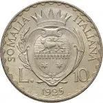 Somalia Italiana Vittorio Emanuele III di Savoia 1900 1936 Re Periodo posteriore alla riforma monetaria del 1925 10 lire 1925 Scudo a cuore 28 mm 11,94 12,06 g Ag rovescio