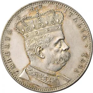 Umberto I di Savoia 1878 1900 Colonia Eritrea Tallero da 5 lire 1891 1896 Aquila spiegata 40 mm 28,013 28,209 g Ag dritto