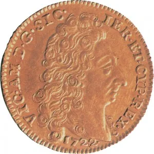 Vittorio Amedeo II di Savoia 1720 1730 Regno di Sardegna Doppia da 4 scudi 1722 Scudo sagomato 25 27 mm 6,6 6,7 g Au dritto