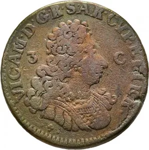 Vittorio Amedeo II di Savoia 1720 1730 Regno di Sardegna Monetazione per la Sardegna 3 cagliaresi da sei denari 1724 Croce piana 24 25 mm 6,32 6,80 g Cu dritto