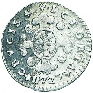 Vittorio Amedeo II di Savoia 1720 1730 Regno di Sardegna Monetazione per la Sardegna Mezzo reale da 2,6 soldi 1727 Croce di San Maurizio 15 16 mm 1,04 1,16 g Ag rovescio