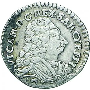Vittorio Amedeo II di Savoia 1720 1730 Regno di Sardegna Monetazione per la Sardegna Mezzo reale da 2,6 soldi 1727 Croce di San Maurizio 15 16 mm 1,04 1,16 g Ag dritto