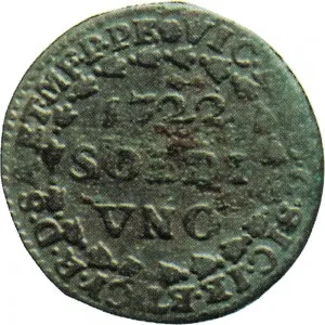 Vittorio Amedeo II di Savoia 1720 1730 Regno di Sardegna Soldo da 12 denari 1722 Croce piana 1 tipo 20 22 mm 1,44 3,02 g Mi dritto
