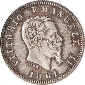 Vittorio Emanuele II di Savoia 1861 1878 Regno d'Italia 1 lira 1861 1862 Scudo sannitico 1 tipo 23 mm 4,47 5,02 g Ag dritto