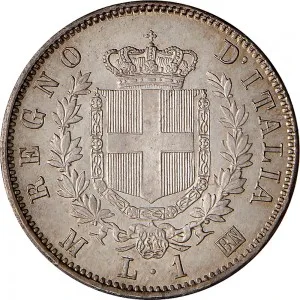 Vittorio Emanuele II di Savoia 1861 1878 Regno d'Italia 1 lira 1863 1867 Scudo sannitico 2 tipo 23 mm 4,47 5,02 g Ag rovescio