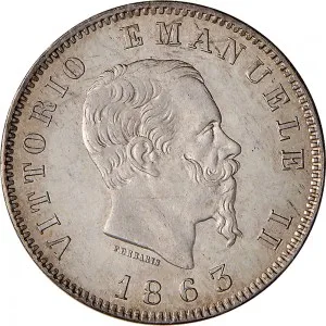 Vittorio Emanuele II di Savoia 1861 1878 Regno d'Italia 1 lira 1863 1867 Scudo sannitico 2 tipo 23 mm 4,47 5,02 g Ag dritto