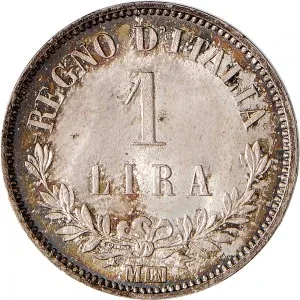 Vittorio Emanuele II di Savoia 1861 1878 Regno d'Italia 1 lira 1863 Valore su due rami di alloro 3 tipo 23 mm 4,95 5,00 g Ag rovescio