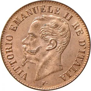 Vittorio Emanuele II di Savoia 1861 1878 Regno d'Italia 2 centesimi 1861 1867 Valore entro semicorona di alloro e quercia 20 mm 2,00 2,08 g dritto
