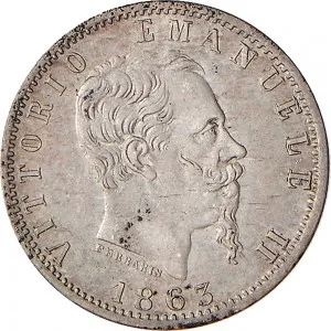 Vittorio Emanuele II di Savoia 1861 1878 Regno d'Italia 20 centesimi 1863 Scudo sannitico 1 tipo 16 mm 0,98 1,00 g Ag dritto