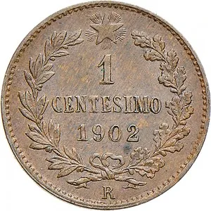 Vittorio Emanuele III di Savoia 1900 1936 Re Regno d'Italia 1 centesimo 1902 1908 Valore entro semicorona di alloro e quercia 15 mm 0,985 1,015 g rovescio