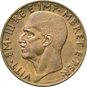 Vittorio Emanuele III di Savoia 1939 1943 Regno d'Albania 2 periodo 0,10 lek 1940 Anno XVIII 1941 Anno XIX Ramo di alloro 22,5 mm 4,165 5,636 g Ba dritto