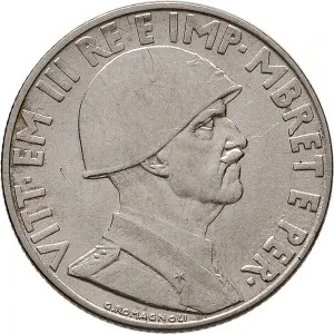 Vittorio Emanuele III di Savoia 1939 1943 Regno d'Albania 2 periodo 1 lek 1939 Anno XVIII 1941 Anno XIX Aquila bicipite 26,7 mm 7,84 8,16 g Ac dritto